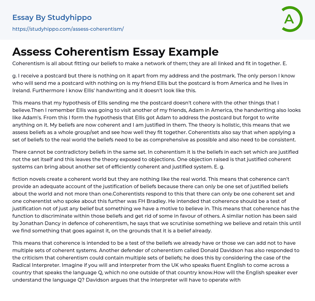 Assess Coherentism Essay Example
