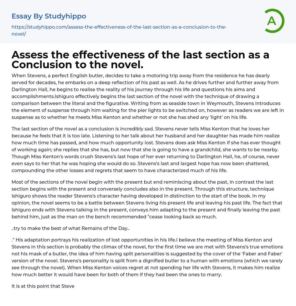 Assess the effectiveness of the last section as a Conclusion to the novel. Essay Example