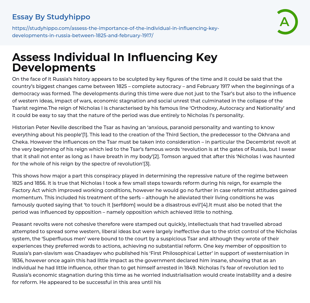 Assess Individual In Influencing Key Developments Essay Example
