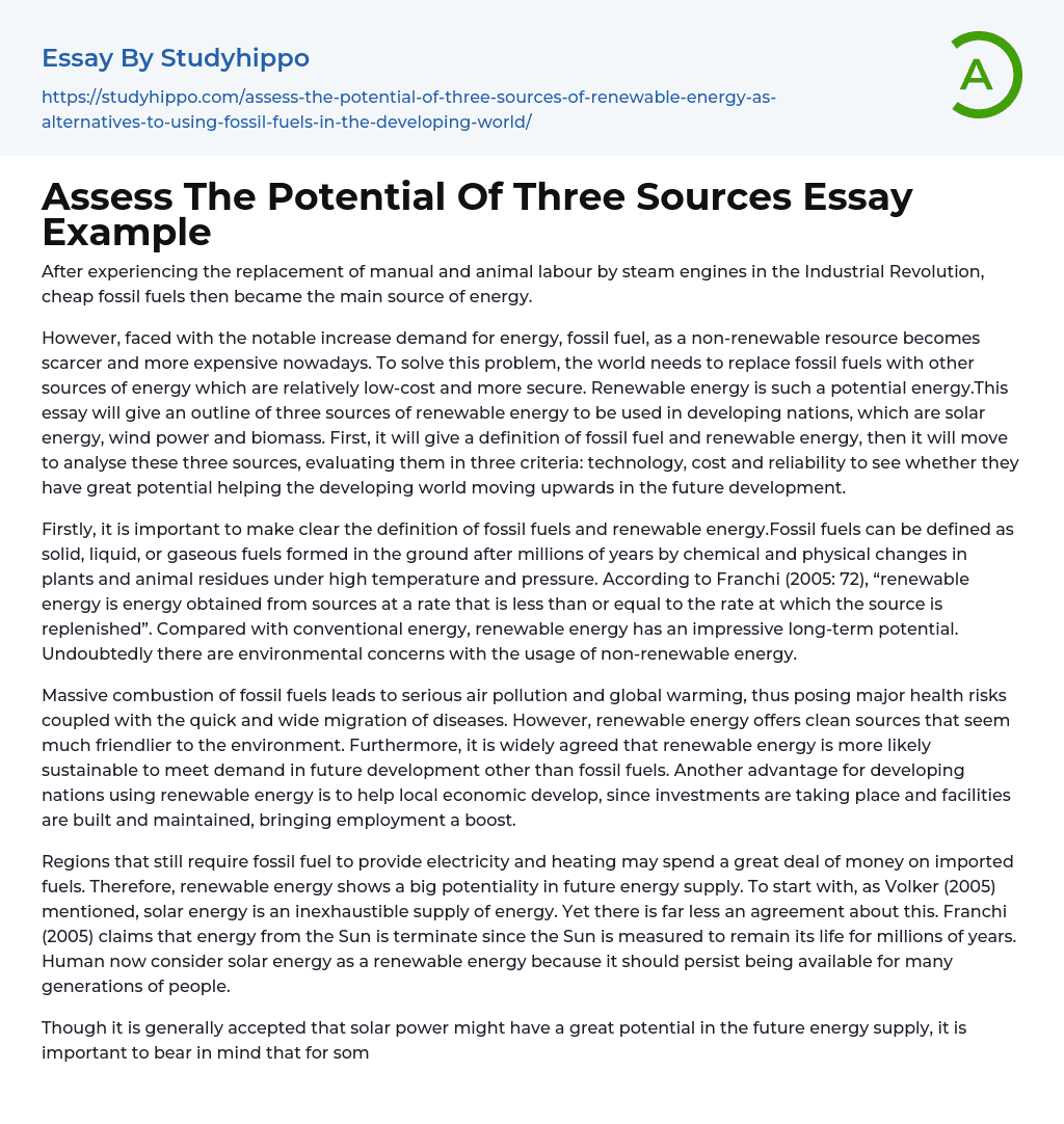 Assess The Potential Of Three Sources Essay Example