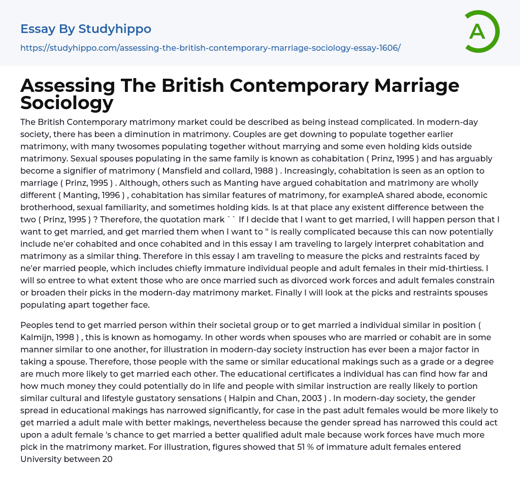 Assessing The British Contemporary Marriage Sociology Essay Example