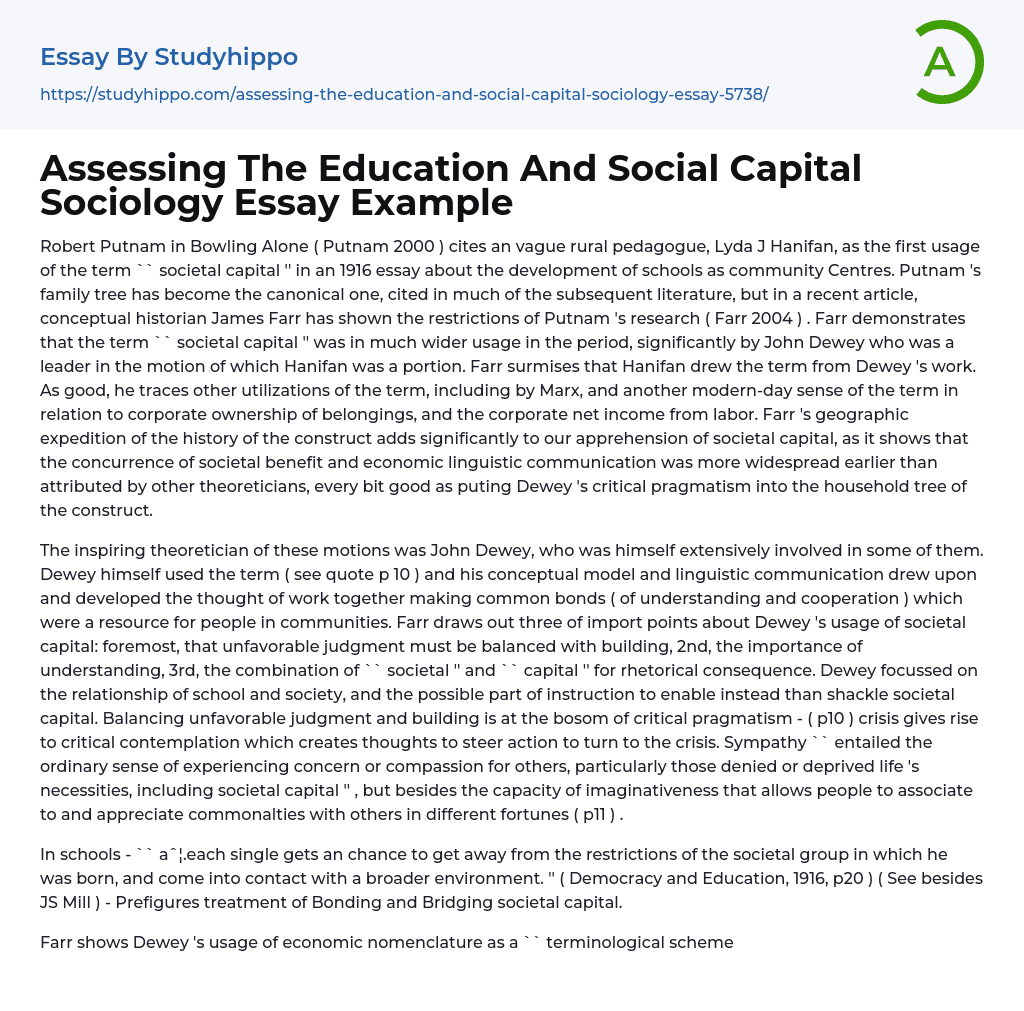 Assessing The Education And Social Capital Sociology Essay Example
