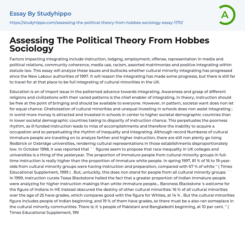 Assessing The Political Theory From Hobbes Sociology Essay Example