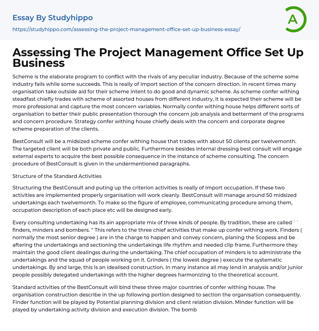 Assessing The Project Management Office Set Up Business Essay Example