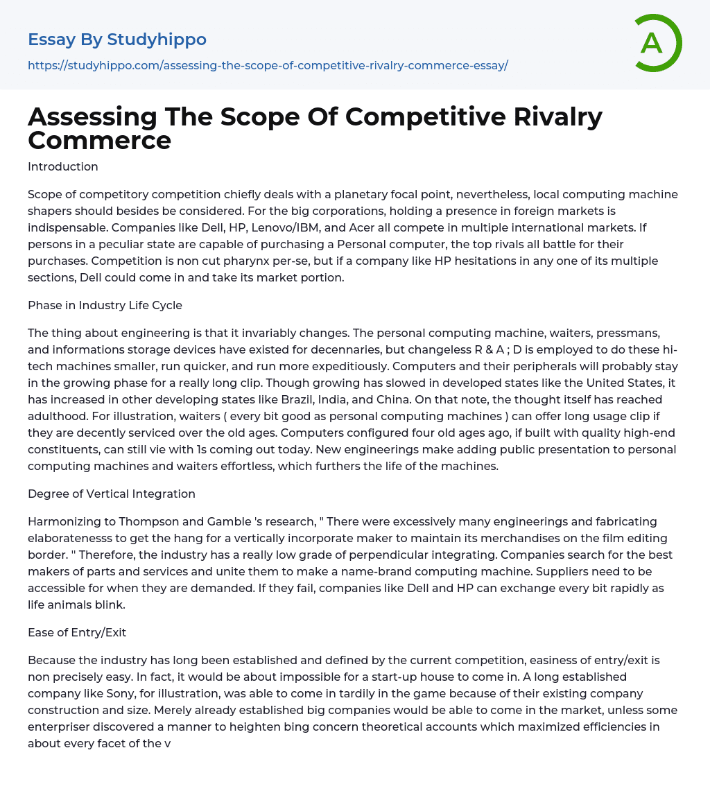 Assessing The Scope Of Competitive Rivalry Commerce Essay Example