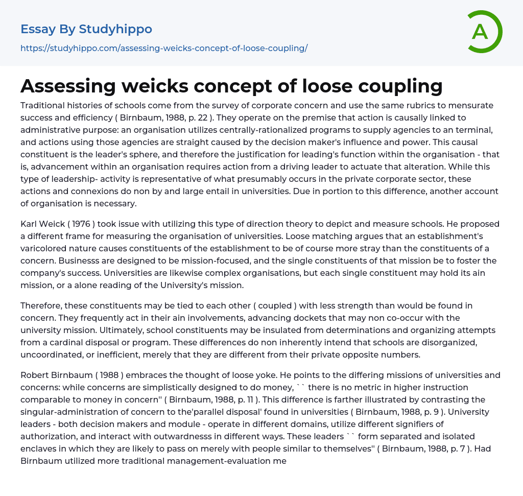 Assessing weicks concept of loose coupling Essay Example