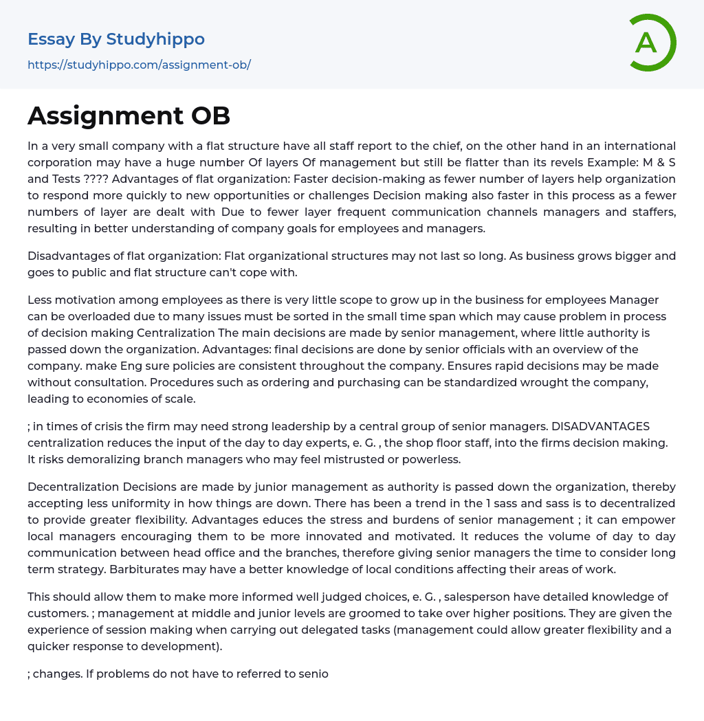 Assignment OB Essay Example