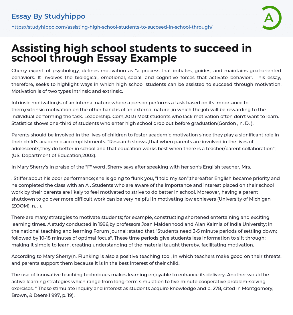 Assisting high school students to succeed in school through Essay Example