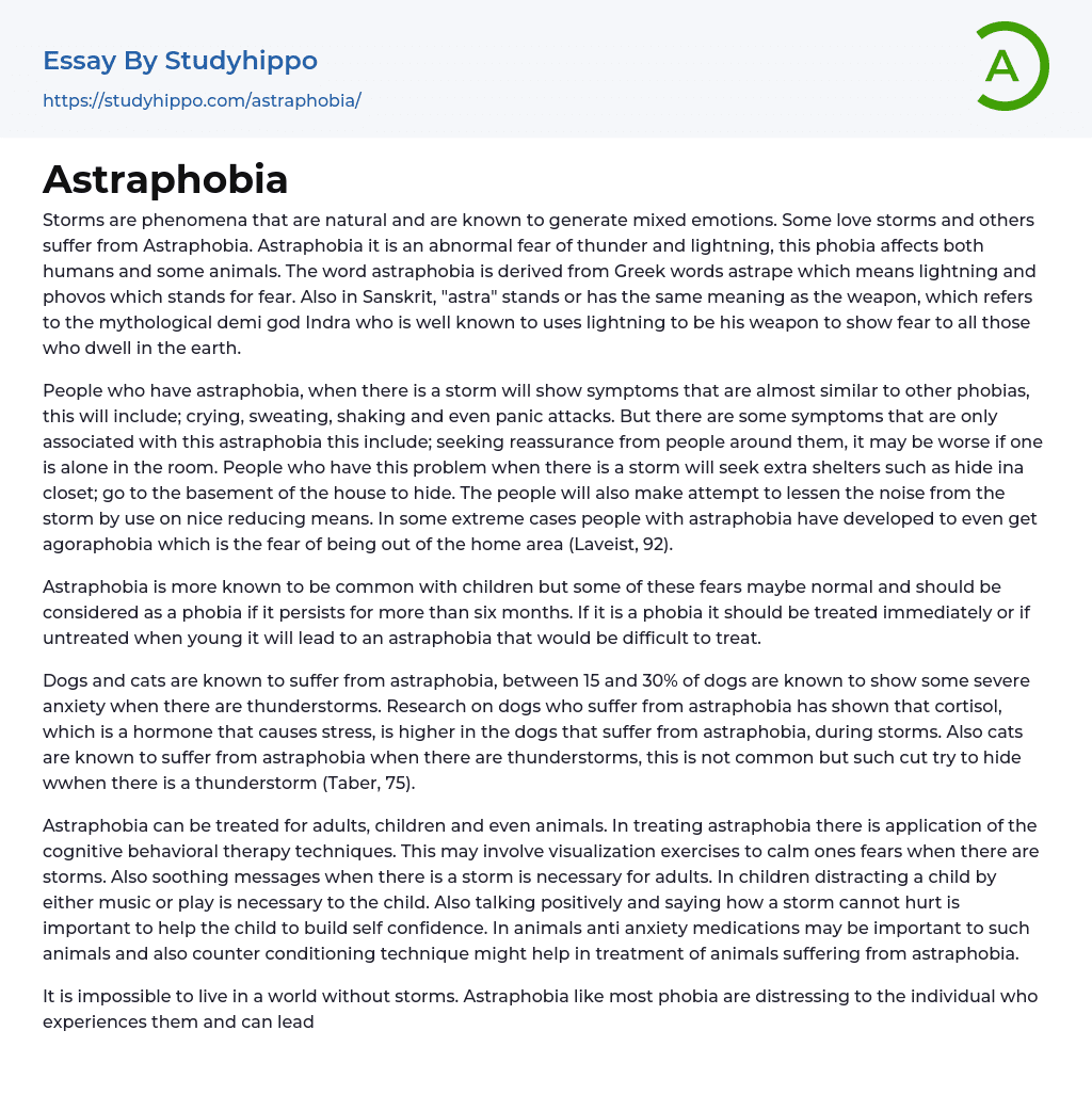 Astraphobia Essay Example