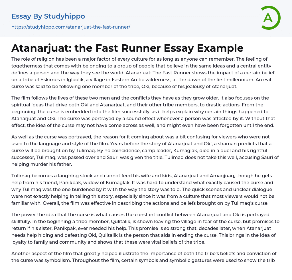 Atanarjuat: the Fast Runner Essay Example