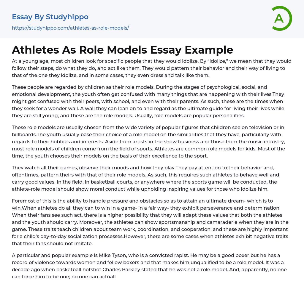 Athletes As Role Models Essay Example