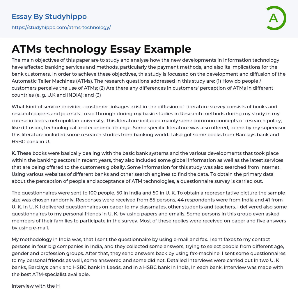 ATMs technology Essay Example