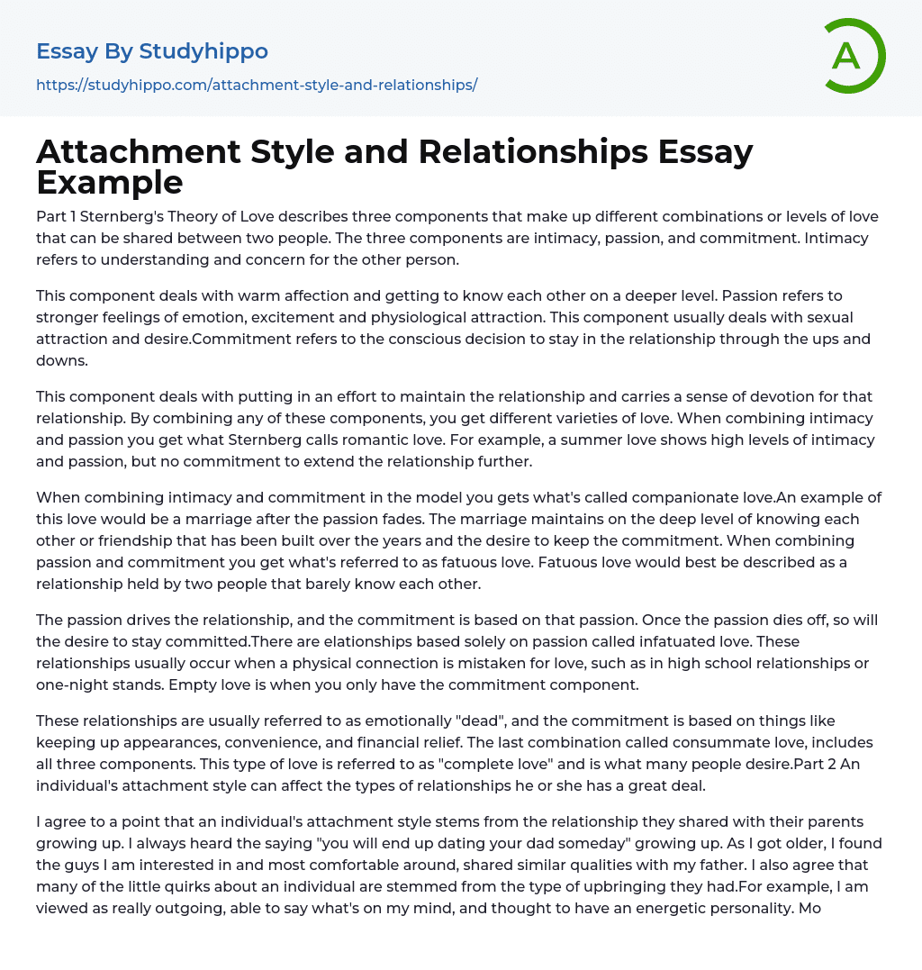 Attachment Style and Relationships Essay Example