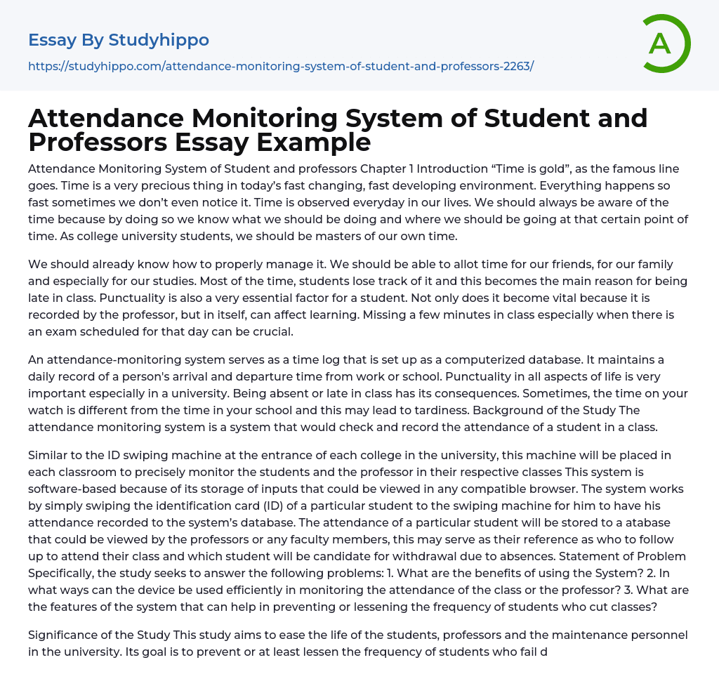 Attendance Monitoring System of Student and Professors Essay Example