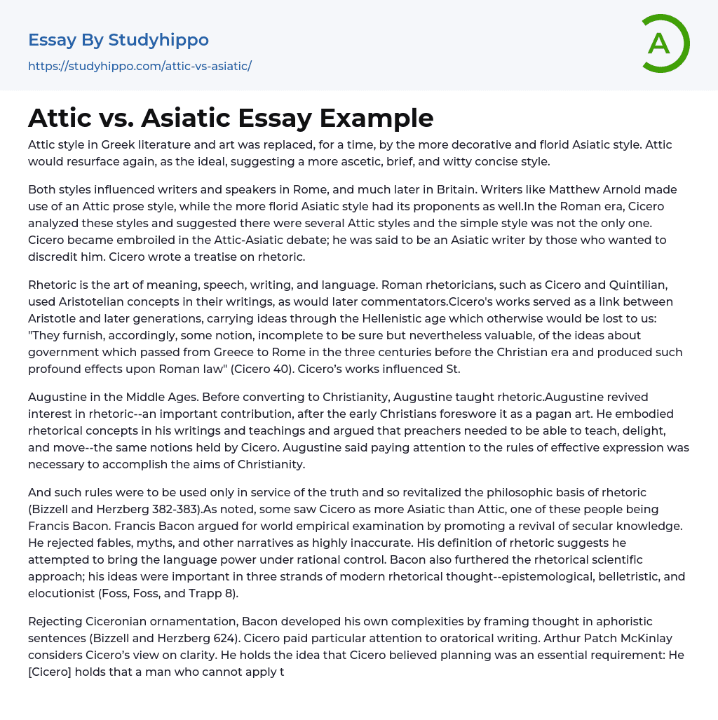 Attic vs. Asiatic Essay Example