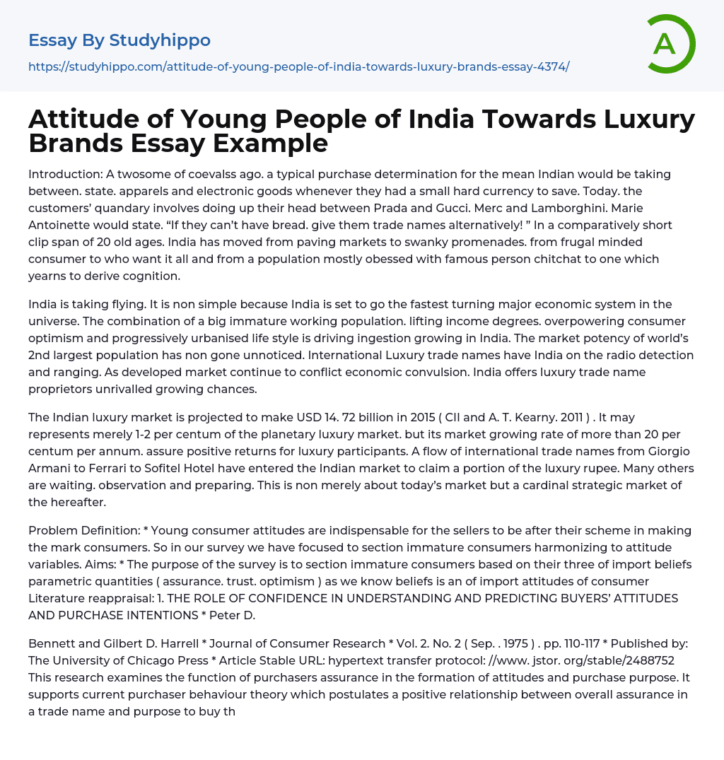 Attitude of Young People of India Towards Luxury Brands Essay Example