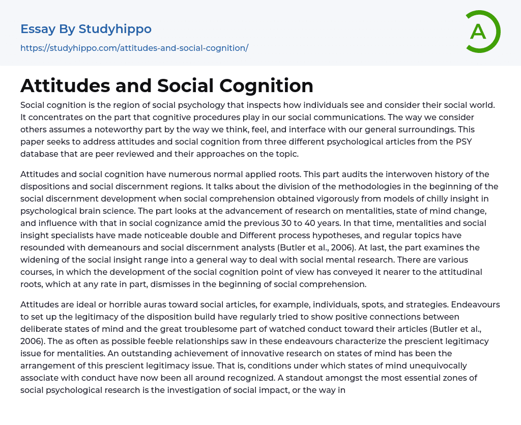 Attitudes and Social Cognition Essay Example