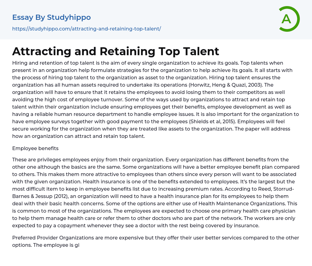 Attracting and Retaining Top Talent Essay Example