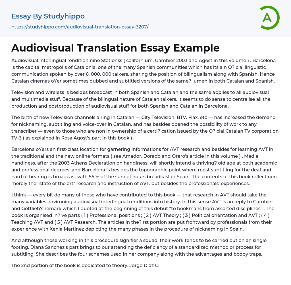 Audiovisual Translation Essay Example