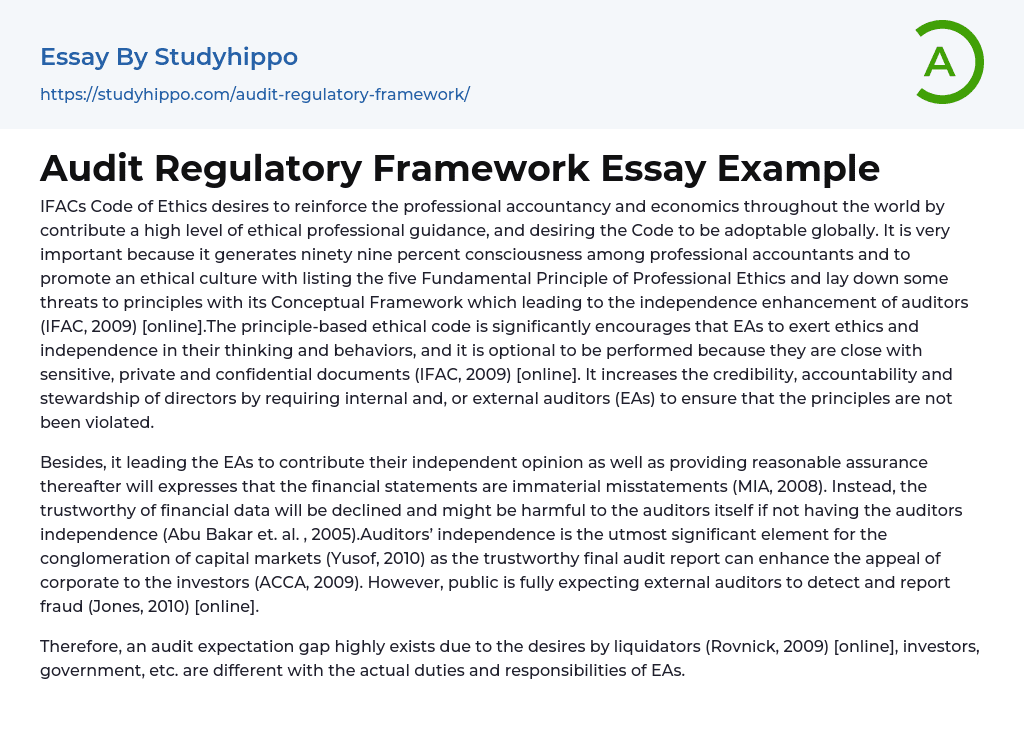 Audit Regulatory Framework Essay Example