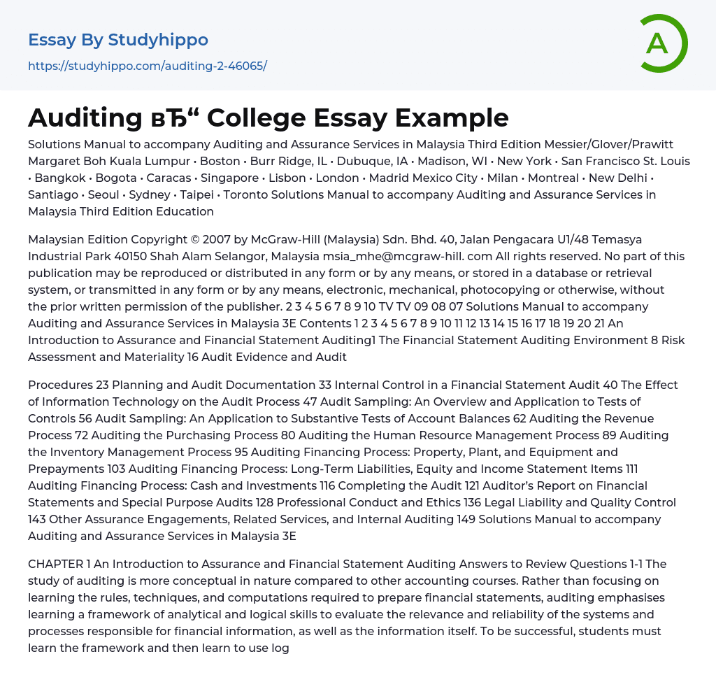 Auditing College Essay Example