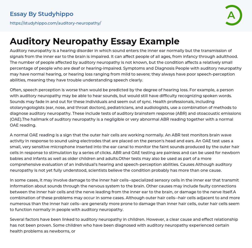 Auditory Neuropathy Essay Example