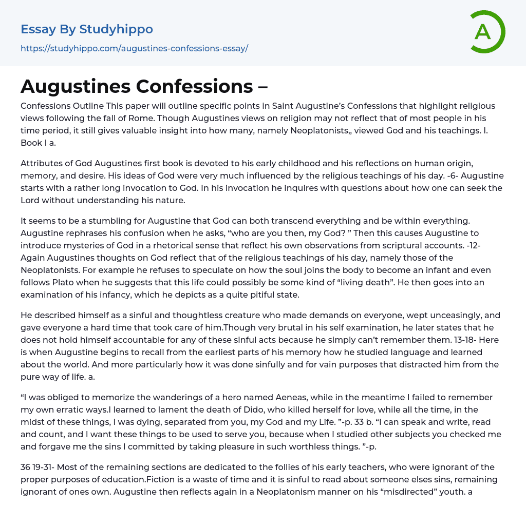 Augustines Confessions – Essay Example