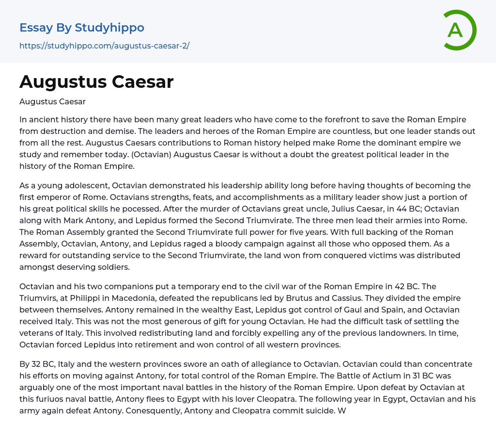 Augustus Caesar Essay Example
