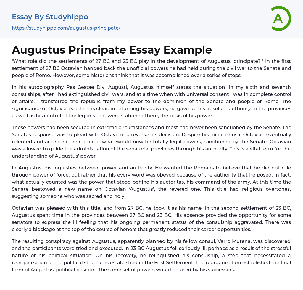 Augustus Principate Essay Example