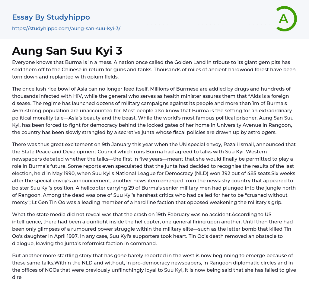 Aung San Suu Kyi 3 Essay Example