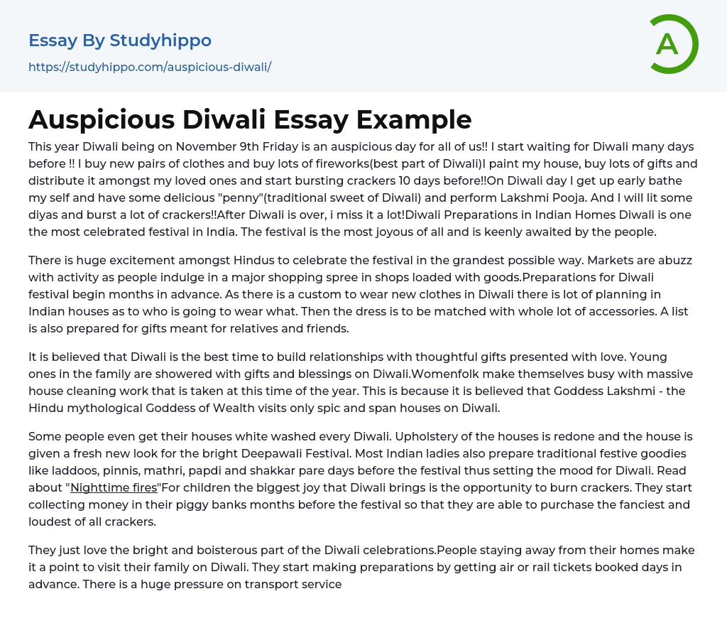 Auspicious Diwali Essay Example
