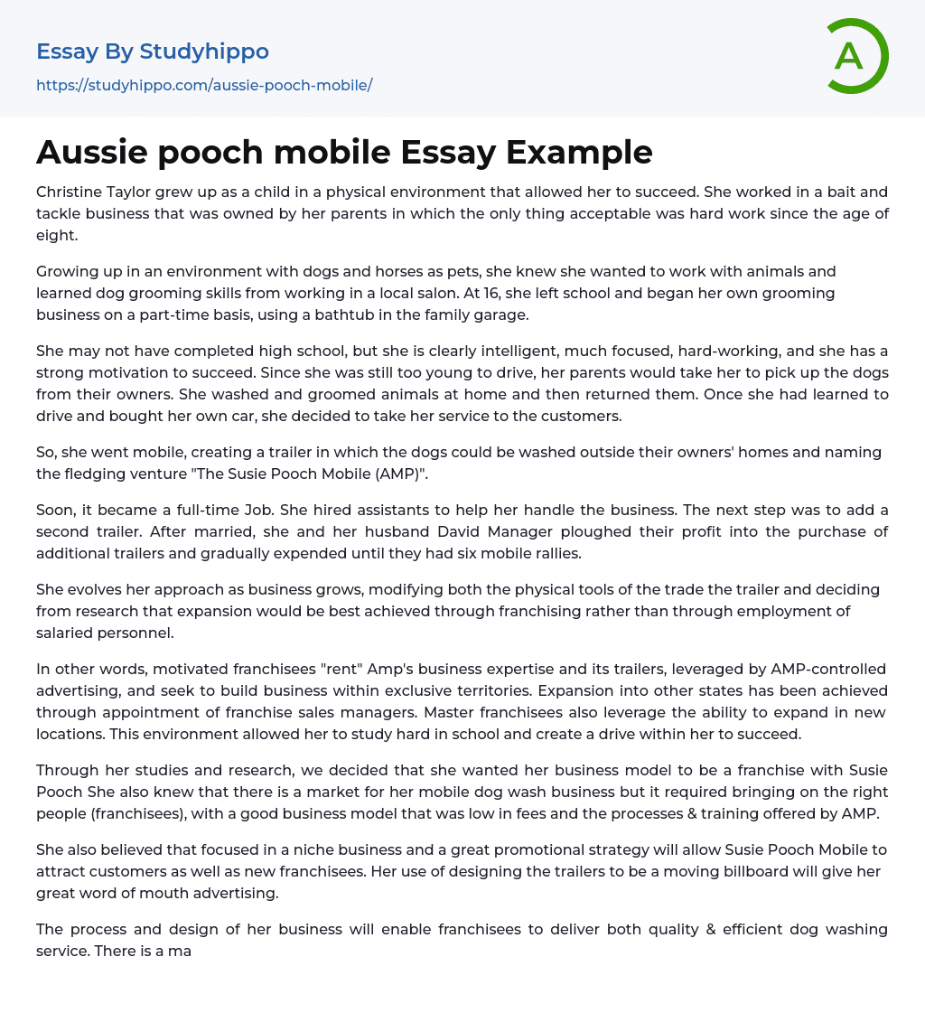 Aussie pooch mobile Essay Example