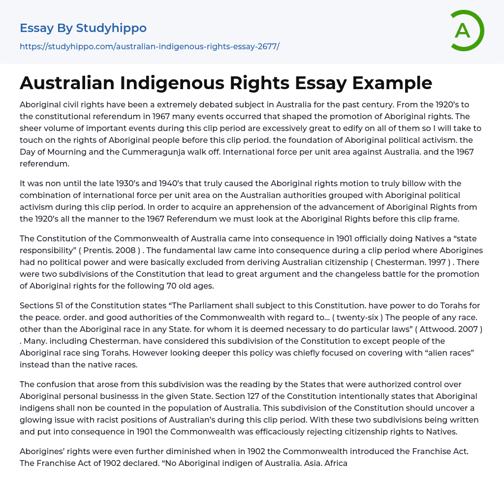 Australian Indigenous Rights Essay Example