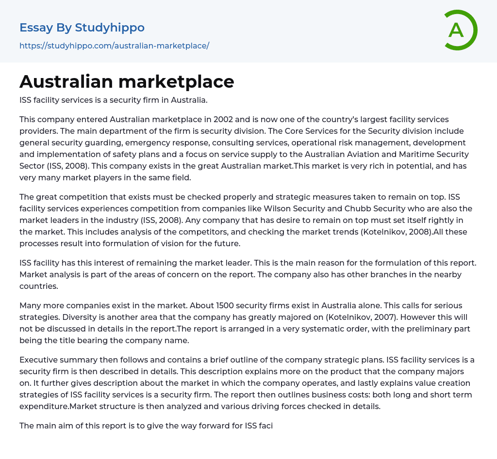 Australian marketplace Essay Example