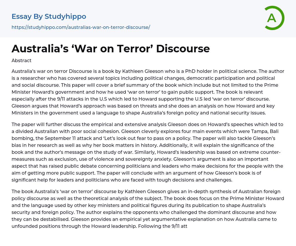 Australia’s ‘War on Terror’ Discourse Essay Example