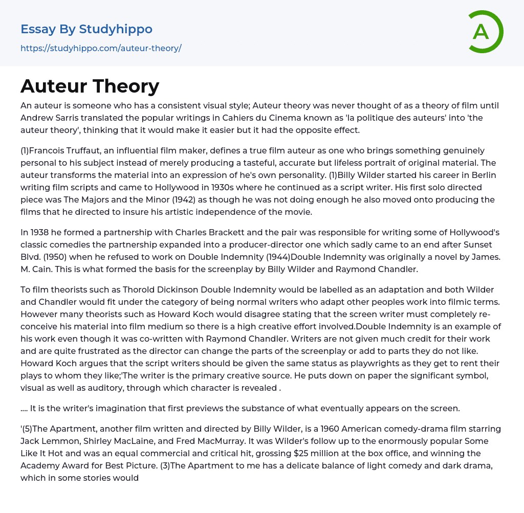Auteur Theory Essay Example