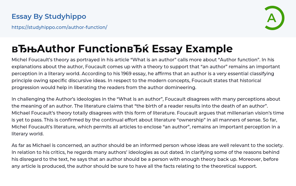 “Author Function” Essay Example