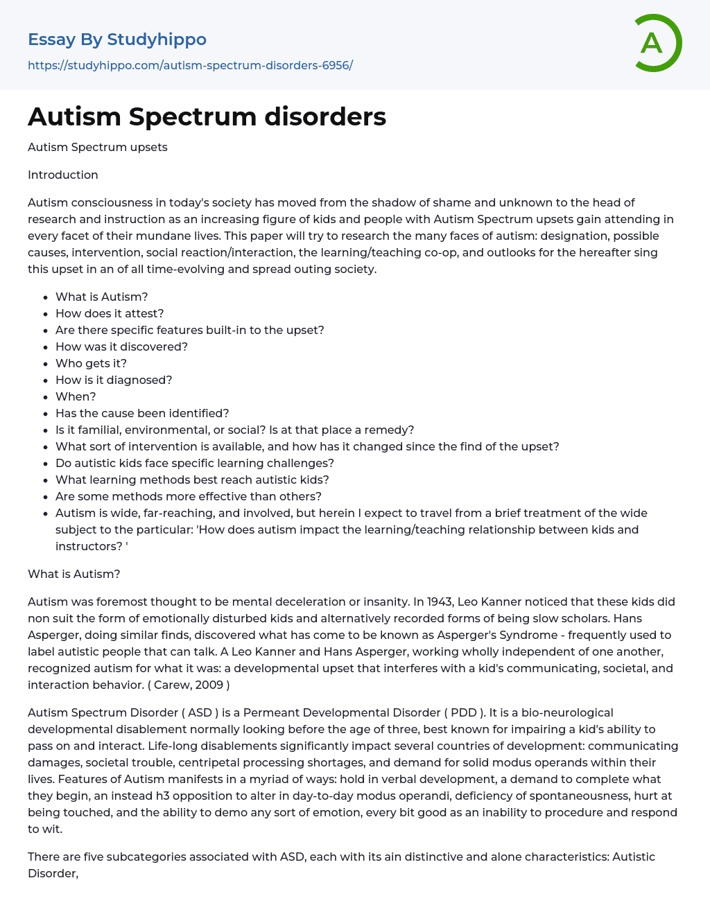Autism Spectrum disorders