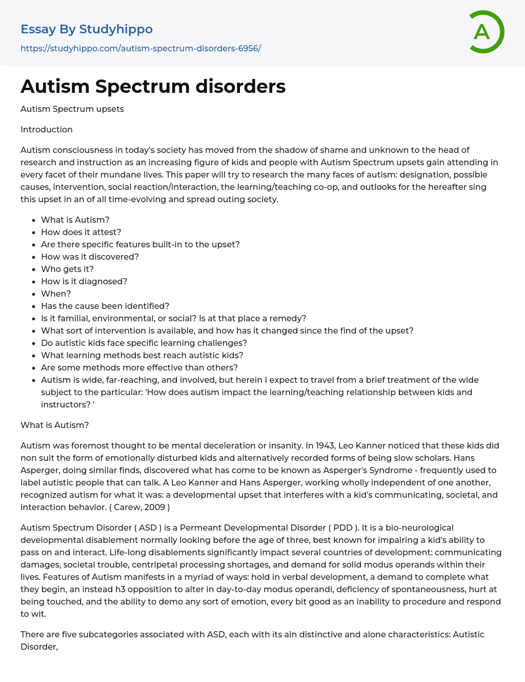 autism spectrum disorder essay