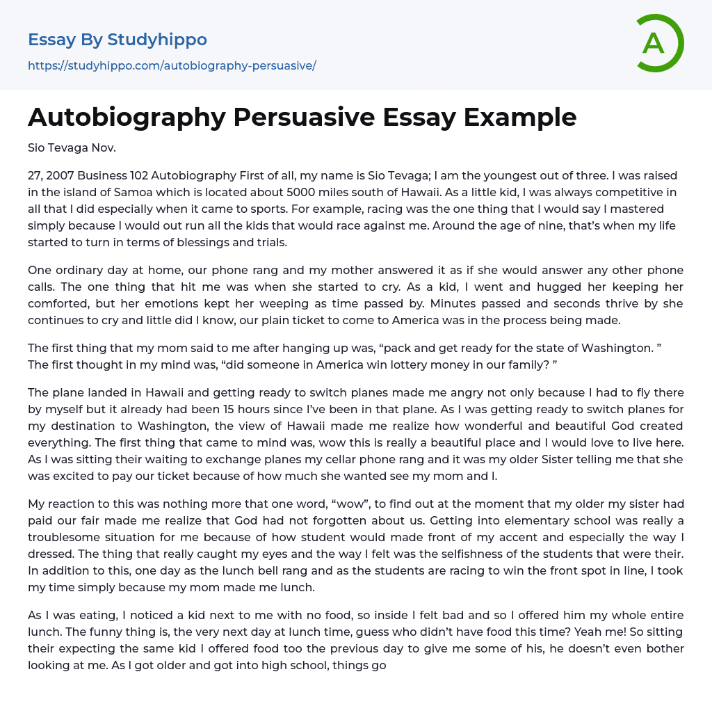 An Example of the Correct Writing of an Autobiography Essay Example