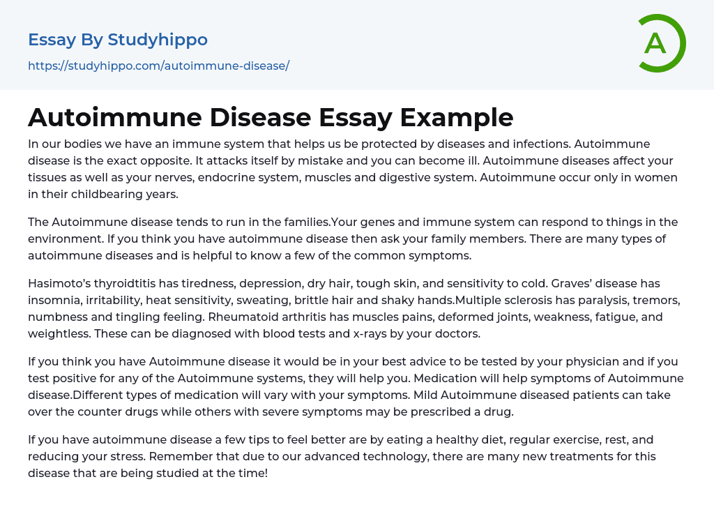 Autoimmune Disease Essay Example