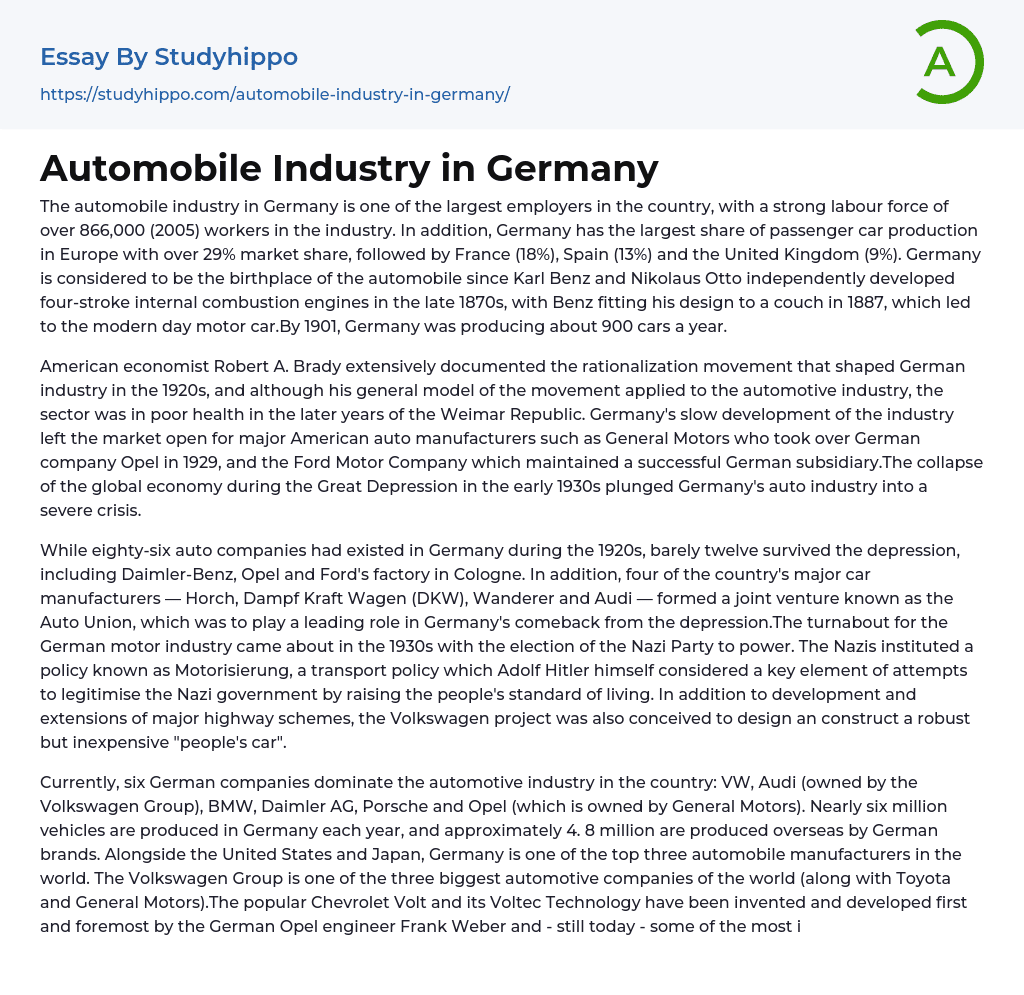 Automobile Industry in Germany Essay Example