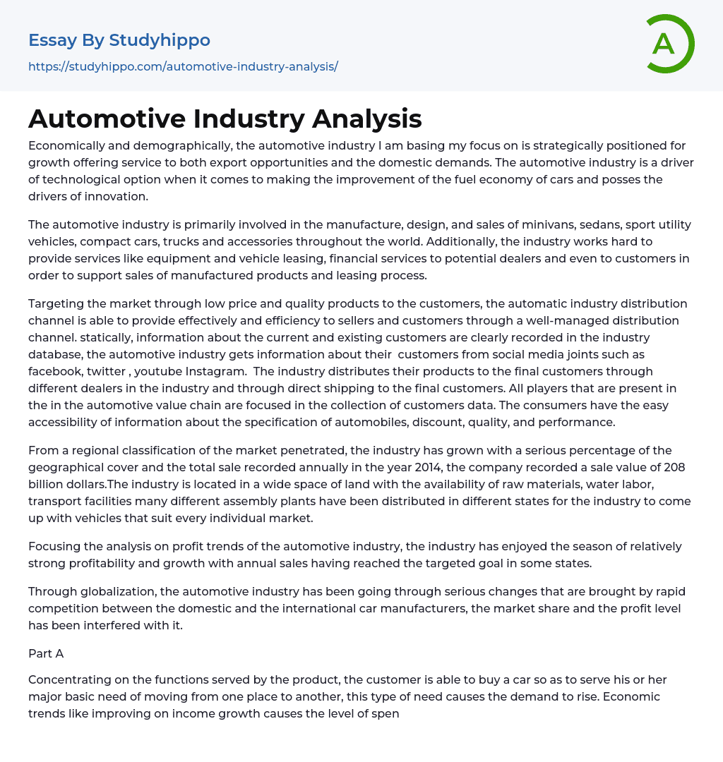 Automotive Industry Analysis Essay Example