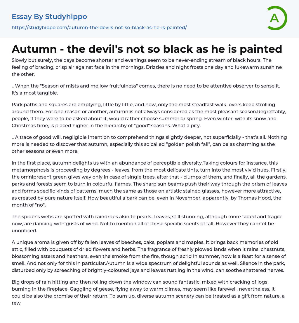Autumn – the devil’s not so black as he is painted Essay Example