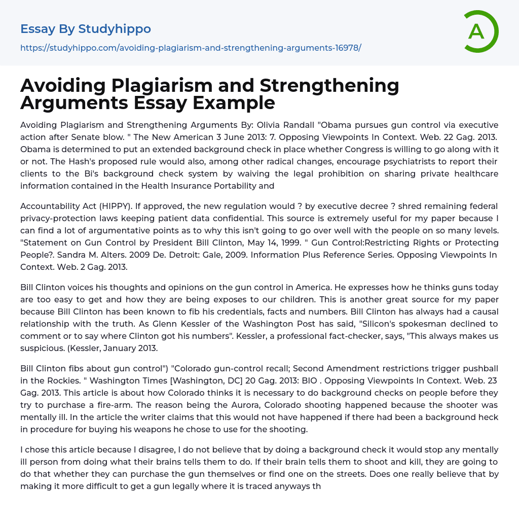 Avoiding Plagiarism and Strengthening Arguments Essay Example