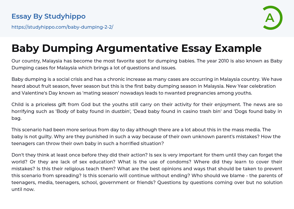 Baby Dumping Argumentative Essay Example