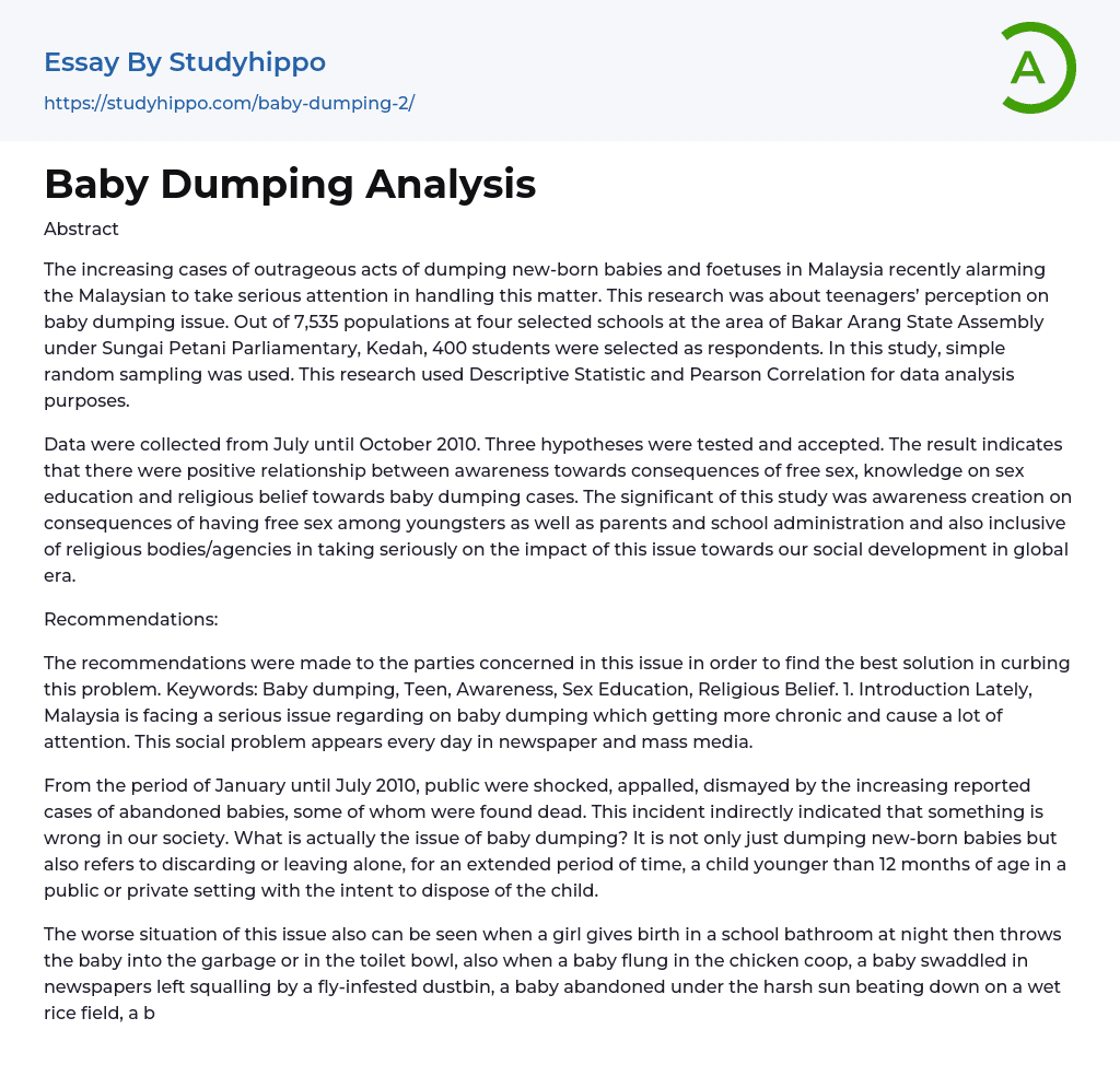 Baby Dumping Analysis Essay Example