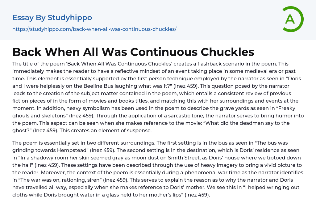 Back When All Was Continuous Chuckles Essay Example