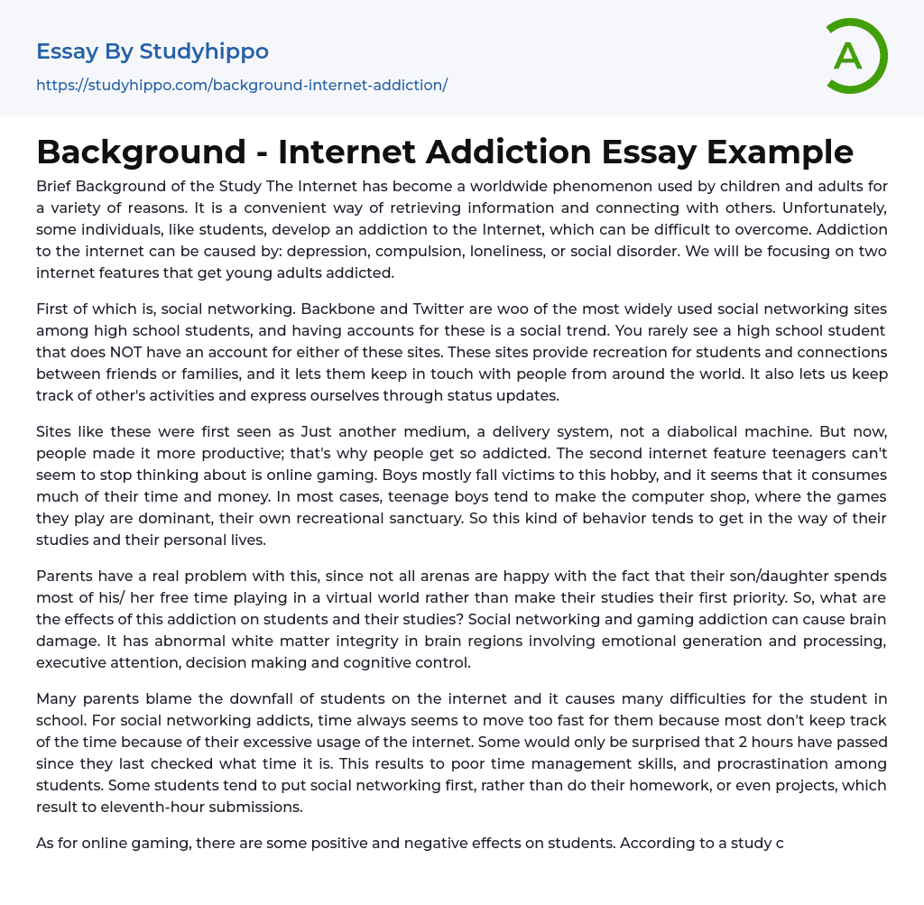 Background – Internet Addiction Essay Example