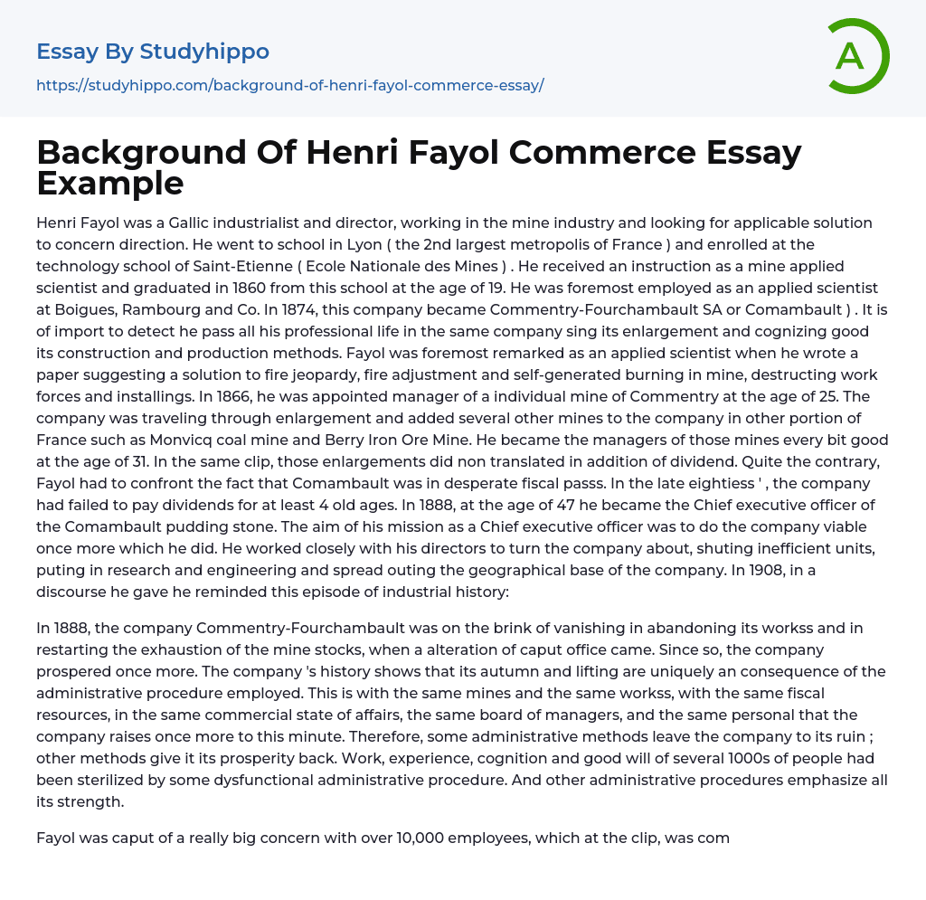 Background Of Henri Fayol Commerce Essay Example